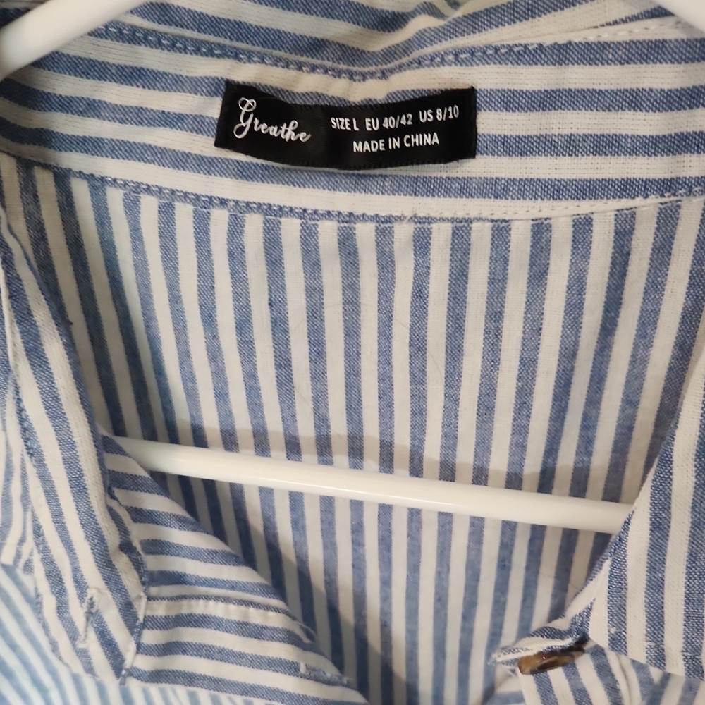 Groove Women's Striped Button Down Shirt - Blue and White